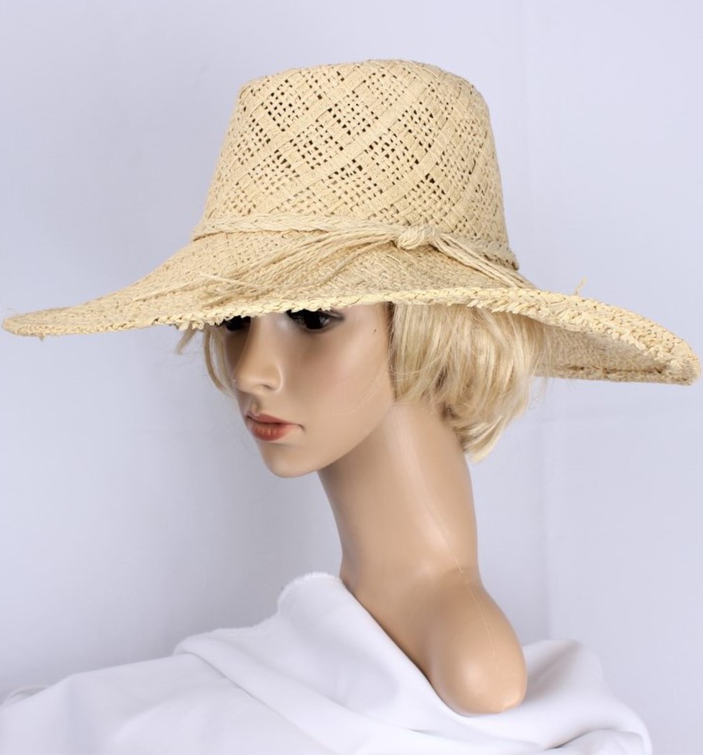 HEAD START  crocheted straw fedora w wide brim and band cream Style:HS/5013 image 0